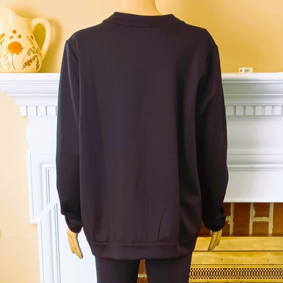 Bob Mackie Black Sequin Sweater L Zip Front Holiday Cardigan Side Pockets - Picture 3 of 6